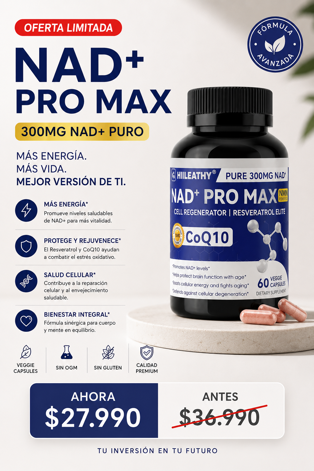 NAD+ PRO MAX / Rejuvenece y Aumenta tu Energía